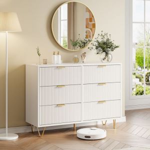 Commode buffet bahut avec 6 tiroirs pieds en m&eacute;tal 100x34x73 cm design moderne meuble de chambre Meuble de bureau/salon