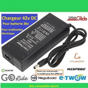 Chargeur 42v DC pour trottinettes &eacute;lectrique en 36v Etwow Go ride  Kugoo  Urbanglide  wispeed  wegoboard  Megawheels Cable