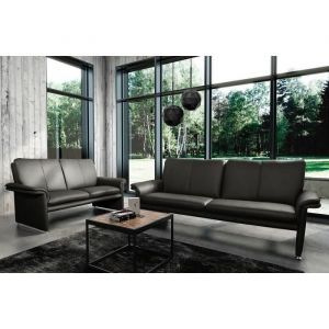 Ensemble Canap&eacute; 3 places et 2 places en 100% tout cuir italien vachette COMO noir