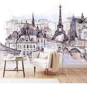 Papier Peint Chambre Enfant Tour Eiffel Paris France 350x256cm 3D Poster Wallpaper Géant Photo Mural  Autocollant Tableaux Muraux