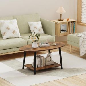 Table Basse Double Couche Tables dappoint en Bois Table de Salon Ovale Pieds en Bois Tables de Canap&eacute; 100x53x45 Couleur Bois