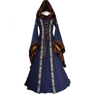 Robe Reine Médiévale MOONMINI pour Femme - Costume Halloween Déguisement Adulte Vêtements Top Bleu