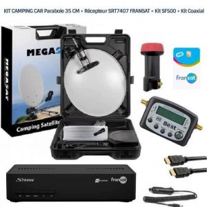 KIT CAMPING CAR Parabole 35 CM + Récepteur srt 7407 Fransat + Kit Satfinder + Kit Coaxial