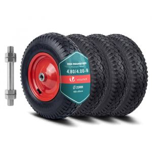 VOUNOT&reg; Lot de 4 Roue gonflable 4.80/4.00-8 (400x85mm) avec chambre &agrave; air - Al&eacute;sage 20mm - Roulements &agrave; billes - Moyeu m&eacute;tal