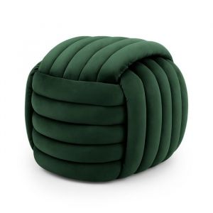 Pouf tress&eacute; en velours 53 cm NILO Vert Bouteille