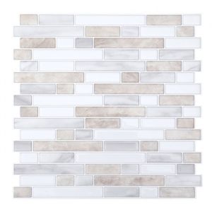 Bettizia Carrelage adh&eacute;sif mosa&iuml;que blanc marron 30&times;30 &ndash; Lot de 10 autocollants muraux imperm&eacute;ables
