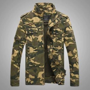 Funmoon Blouson Homme Coton Perfecto R&eacute;tro Militaire en tenue V&ecirc;tement Camouflage Veste Uniforme Cargo Pardessus Masculin Vert