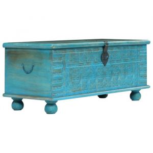 Banc de rangement Int&eacute;rieur/ Coffre de rangement - Bois de manguier massif 100x40x41 cm Bleu NEWNEUF8900608