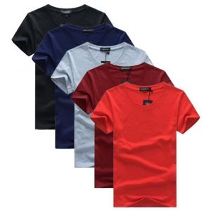 Lot de 5 T-Shirt Homme Manches Courtes Col Rond Tee Shirt Coupe Droite Couleur Unie - Noir/bleu/gris/bordeaux/rouge