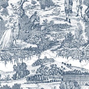 Tissu au m&egrave;tre Toile de jouy Versailles marine - Bachette 1m40 - Paysages traditionnels Fran&ccedil;ais