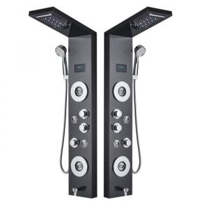 JULLYBATHEVY Colonne de Douche Noir Panneau de Douche LED avec Douche &agrave; Main et 5 Jets Hydromassages Syst&egrave;me de Douche