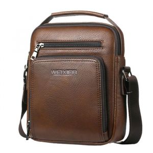 Sacoche homme bandouliere cuir PU avec poignée supérieure pour Affaires Voyage - marron