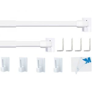 2 Pièce Tringle a Rideaux Extensible sans Percage Réglable Barre a Rideaux sans Percage pour Maison et de Crochets Rideau (30-50CM)