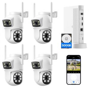 Kit Caméra de Surveillance Extérieur WiFi sans fil CAMCAMP 10CH NVR + 4 Caméras 360° PTZ Détection Humaine Vision Nocturne