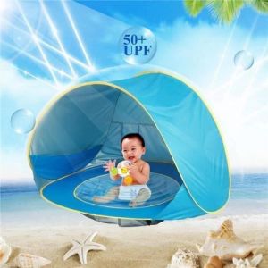 Tente de Plage Anti-UV UPF 50 Bébé Piscine Jeux deau Détachable Fond Etanche - LUDI - Bleu