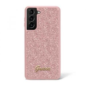 Coque telephone - bumper telephone Guess GUHCS23SHGGSHP Coque pour Samsung S23 S911 Rose Paillettes Script