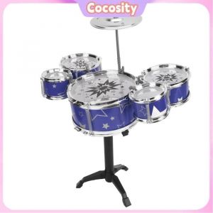 Cocosity Kit de batterie de jazz pour tout-petit Toddler Jazz Drum Kit Enfants Drum Set 5 Batteries 1 Cymbale Main jeux jeu Bleu