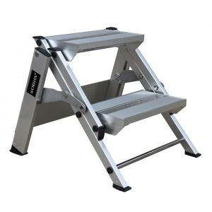 Marchepied Professionnel Pliable - WORHAN - 2 Marches - Capacité de Charge 175 kg - Antidérapant