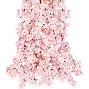 4pcs Vignes de fleurs de cerisier artificielles fleurs artificielles à suspendre guirlande de fleurs en soie pour fête de mariage