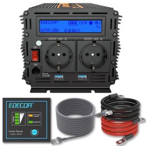 EDECOA Convertisseur 12v 220v Pur Sinus 1500w avec Télécommande Transformateur 12v 220v 3000w Crête