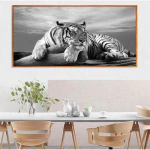 Noir Et Blanc Animal Tigre Murale Art Toile Tableau Peinture Affiche Moderne Murale Tableaux Salon Decoration 50x100cm Sans Cadre