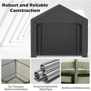 GIANTEX Grand Abri pour V&eacute;hicule Carport R&eacute;sistant aux Intemp&eacute;ries avec Couverture et 8 Parois Amovibles Gris