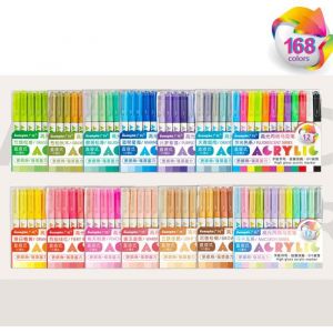 Marqueurs acryliques permanents pinceau 168 couleurs &ndash; Marqueurs de tissu imperm&eacute;ables &agrave; s&eacute;chage rapide pour lettrageverreRose