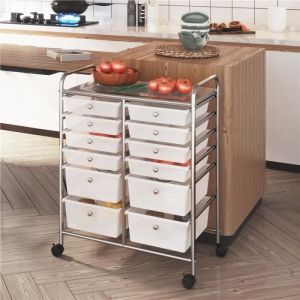 Chariot de Rangement Tour de Rangement avec 12 Tiroirs 1 Tablette 4 Roues Chambre Bureau Salon Cuisine -Yaheetech