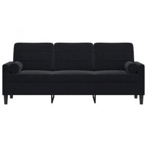 Sofa droit fixe - Clic Clac Canapé 3 places - NEUF - avec oreillers décoratifs noir 180 cm velours CA5568755