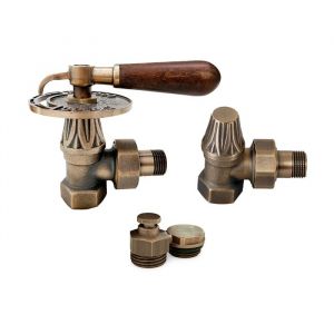 Kit vanne manuelle avec Poign&eacute;e bois pour radiateur Fonte