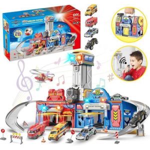 Set de véhicules de secours durgence en ville piste de jeu avec station de police et de pompiers idéal pour enfants de 3 à 8 ans