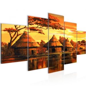 Runa art Tableau Décoration Murale Afrique Massaï 200x100 cm - 5 Panneaux Deco Toile Prêt à Accrocher 000051a