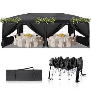 Tonnelle de JardinTonnelle Pliante 3x6 m avec 6 Parois Lat&eacute;ralesChapiteau Pliable pour Reception Noir