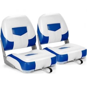 GYMAX Lot de 2 Si&egrave;ges de Bateau Pliants 42X50X52CM avec Dossier Ergonomique et Si&egrave;ge Rembourr&eacute; pour Bateau de P&ecirc;che Bleu et Blanc