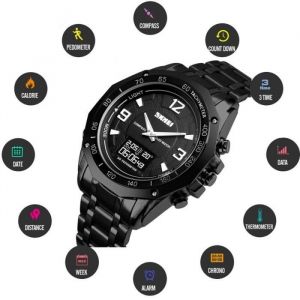 Montre Homme Sport thermomètre chronographe boussole pédomètre OLED Double affichage étanche bracelet luxe marque noir