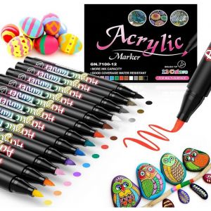 Feutre Acrylique12 Couleurs Feutre Peinture Marqueur Acrylique Stylo Peintures Permanent Imperm&eacute;ables pour PierreBoisVerre