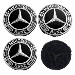 x4 Centre De Roue Cache Moyeu pour Mercedes Logo NOIR new Embl&egrave;me Jante 75mm