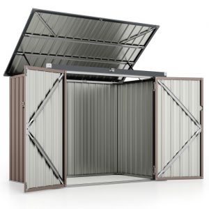 Abri de Jardin en M&eacute;tal COSTWAY-213m&sup3;172x955x130cm-Toit Ouvert &agrave; 40ﾟavec Barres dAir-2 Portes-Poubelles Ext&eacute;rieur Gris Chaud