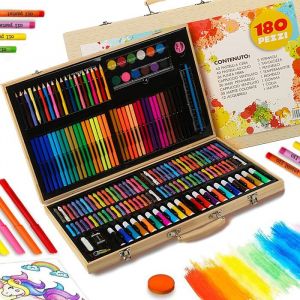 Malette Dessin 180 Pièces Kit Dessin Enfant Adultes Mallette de Coloriage Crayons de Couleur Sets de Dessin Aquarelle Pastels