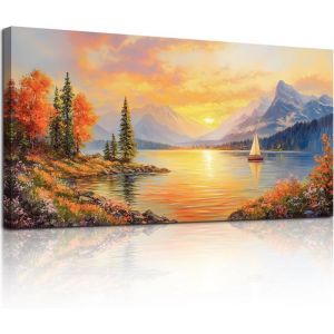 Tableau Decoration Murale 60x120cm Coucher de Soleil Mer DecorationImpression sur Toile Paysage pour Salon Chambre DIY Cadre