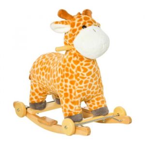 Girafe &agrave; Bascule 2 en 1 Effets Sonores Roues Poign&eacute;es-Peluche B&eacute;b&eacute; Si&egrave;ge Balan&ccedil;oire Jaune Pour Enfants 3-6 Ans Jeu S&eacute;curis&eacute;