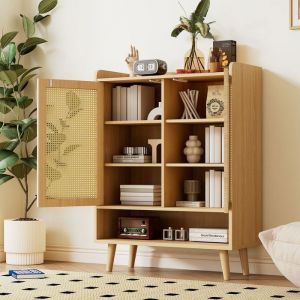 Meuble à Chaussures avec 2 Portes Et 5 éTagèRes Meuble De Rangement à Chaussure PoignéEs Bois Et Pieds Bois Massif ChêNe Clair