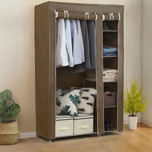 Armoire de Rangement Amovible YYIS Penderie dressing vêtement en tissu intissé porte manteau noir 175 x 110 x 45 cm