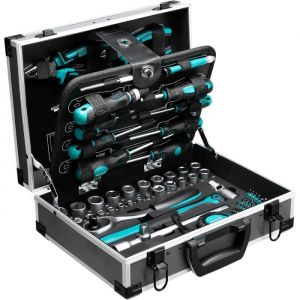 Mallette &agrave; outils en aluminium remplie de 122 pi&egrave;ces bo&icirc;te &agrave; outils bo&icirc;te &agrave; outils avec cl&eacute; &agrave; douille tournevis etc.