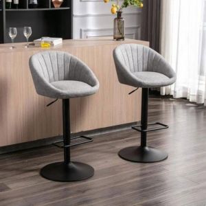 MIPAN. Tabouret de Bar -  Lot de 2 Chaise Bar Haute en Tissu  - Avec Repose-Pieds pour Bar-Cuisine - 42x30x58-80cm - Gris clair
