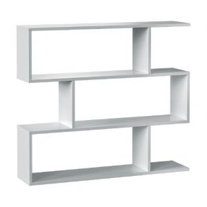 Bibliothèque étagère basse 3 niveaux en bois mélaminé coloris blanc brillant - Longueur 110 x Profondeur 24 x Hauteur 97 cm