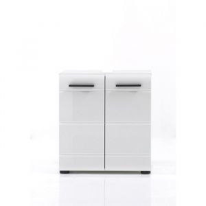 Meuble de salle de bain. Meuble sous-vasque m&eacute;lamin&eacute; blanc brillant. L - H - P : 60  56  31 cm