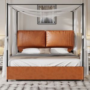 Lit Double 180x200 en cuir avec 4 t&ecirc;tes de lit cuirt&ecirc;te de lit luxe livr&eacute; avec 2 oreillers cuir design m&eacute;tal l&eacute;ger - sans