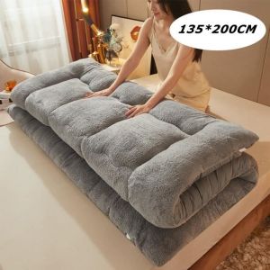 Matelas Pliable Enroulable, Matelas futon, Épaissir Le Tapis De Sol en Tatami, Matelas de Couchage pour dortoir, Gris,135x200cm