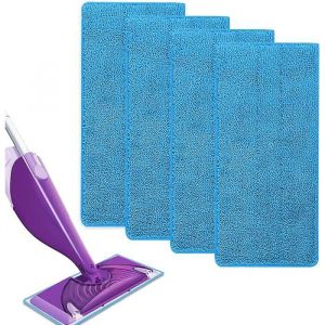 4 Remplacement Lingettes Reutilisable pour Swiffer WetJet Spray Balais Lavables en Microfibre pour le Nettoyage des Sols(Bleu